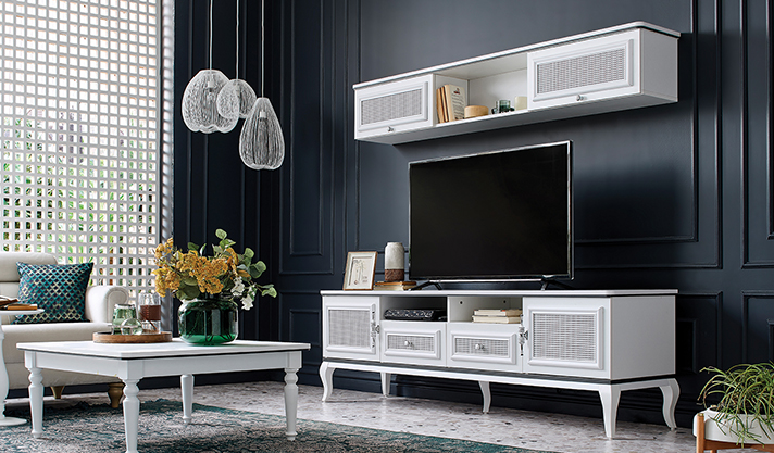 RATTAN TV-MEUBEL Elegantie afgeleid van eenvoud... Rattan TV-eenheid RATTAN TV-MEUBEL